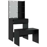 Dressing Table Set with LED Black Engineered Wood - 45-Degree Angle
