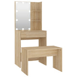 Dressing Table Set with LED Sonoma Oak Engineered Wood - Front View