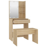 Dressing Table Set with LED Sonoma Oak Engineered Wood - 45-Degree Angle