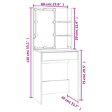 Dressing Table Set with LED Concrete Grey Engineered Wood - Low Angle