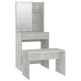 Dressing Table Set with LED Concrete Grey Engineered Wood - Top-Down View