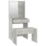 Dressing Table Set with LED Concrete Grey Engineered Wood - 45-Degree Angle