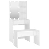 Dressing Table Set with LED High Gloss White Engineered Wood