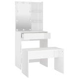 Dressing Table Set with LED High Gloss White Engineered Wood