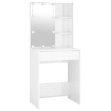 Dressing Table Set with LED High Gloss White Engineered Wood - Rear View