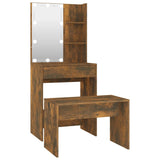 Dressing Table Set with LED Smoked Oak Engineered Wood - Front View