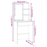 Dressing Table Set with LED Smoked Oak Engineered Wood - Low Angle