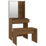 Dressing Table Set with LED Brown Oak Engineered Wood - 45-Degree Angle