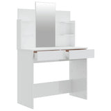 Dressing Table Set High Gloss White 96x40x142 cm - 45-Degree Angle