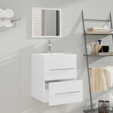 Sink Cabinet with Built-in Basin White Engineered Wood - Side View