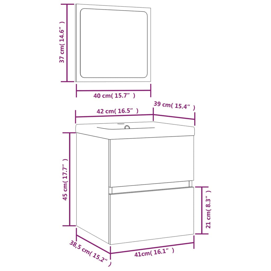 Bathroom Sink Cabinet with Basin and Mirror White