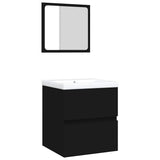 Bathroom Sink Cabinet with Basin and Mirror Black - Front View