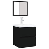 Bathroom Sink Cabinet with Basin and Mirror Black - Side View