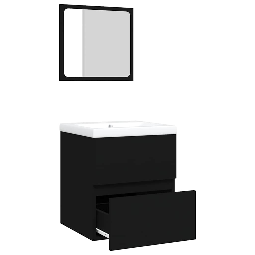 Bathroom Sink Cabinet with Basin and Mirror Black