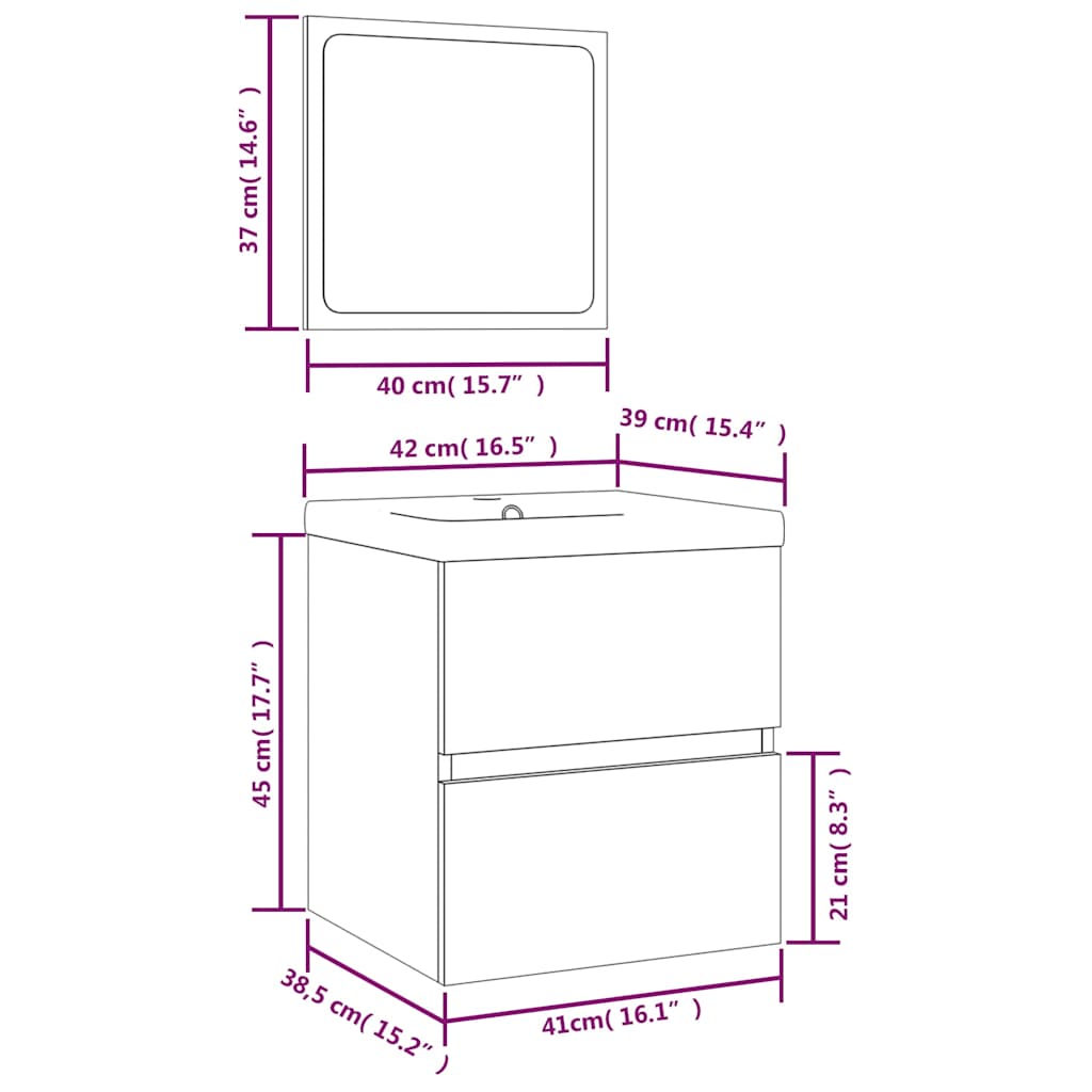Bathroom Sink Cabinet with Basin and Mirror Black