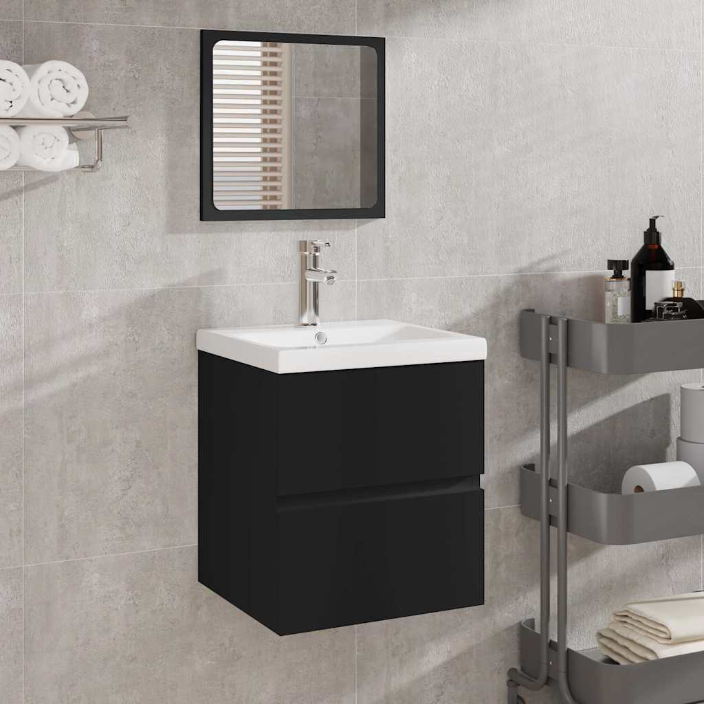 Bathroom Sink Cabinet with Basin and Mirror Black