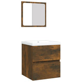 Bathroom Sink Cabinet with Basin and Mirror Smoked Oak - Front View