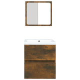 Bathroom Sink Cabinet with Basin and Mirror Smoked Oak - Top-Down View