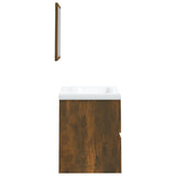 Bathroom Sink Cabinet with Basin and Mirror Smoked Oak - 45-Degree Angle