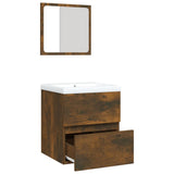 Bathroom Sink Cabinet with Basin and Mirror Smoked Oak - Rear View