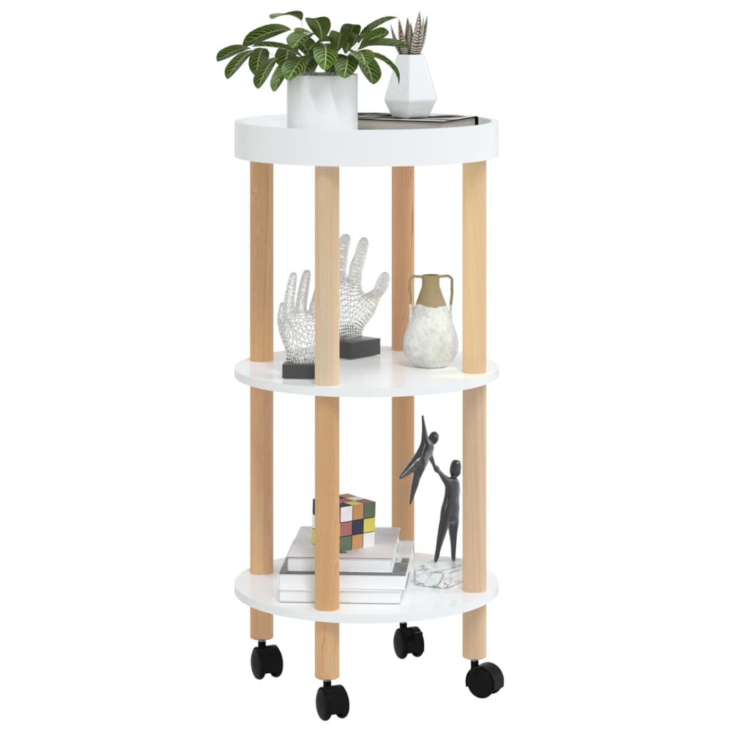 3-tier Trolley White 38x38x82 cm Engineered Wood&Solid Wood Pine