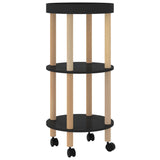 3-tier Trolley Black 38x38x82cm Engineered Wood&Solid Wood Pine - Front View