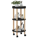 3-tier Trolley Black 38x38x82cm Engineered Wood&Solid Wood Pine - Side View