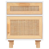 Bedside Cabinets 2 pcs White Solid Wood Pine and Natural Rattan - 45-Degree Angle