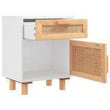 Bedside Cabinets 2 pcs White Solid Wood Pine and Natural Rattan - Rear View