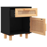 Bedside Cabinets 2 pcs Black Solid Wood Pine and Natural Rattan - Rear View