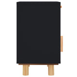 Bedside Cabinets 2 pcs Black Solid Wood Pine and Natural Rattan - Close-Up Angle