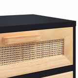 Bedside Cabinets 2 pcs Black Solid Wood Pine and Natural Rattan