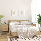Bedside Cabinet Brown Solid Wood Pine and Natural Rattan - Side View