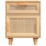 Bedside Cabinet Brown Solid Wood Pine and Natural Rattan - Top-Down View
