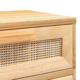 Bedside Cabinet Brown Solid Wood Pine and Natural Rattan - Close-Up Angle