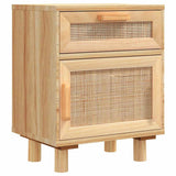 Bedside Cabinets 2 pcs Brown Solid Wood Pine and Natural Rattan - Rear View