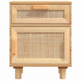 Bedside Cabinets 2 pcs Brown Solid Wood Pine and Natural Rattan - Close-Up Angle
