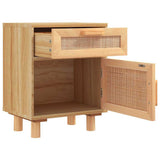 Bedside Cabinets 2 pcs Brown Solid Wood Pine and Natural Rattan - Low Angle