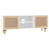 TV Cabinet White 105x30x40 cm Solid Wood Pine&Natural Rattan - Front View