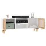 TV Cabinet White 105x30x40 cm Solid Wood Pine&Natural Rattan - Side View
