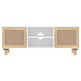 TV Cabinet White 105x30x40 cm Solid Wood Pine&Natural Rattan