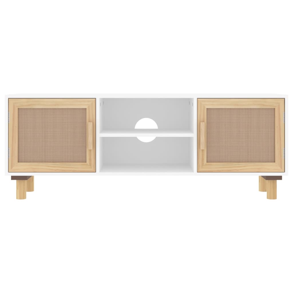 TV Cabinet White 105x30x40 cm Solid Wood Pine&Natural Rattan