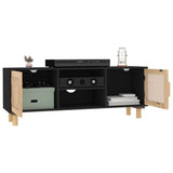 TV Cabinet Black 105x30x40 cm Solid Wood Pine&Natural Rattan - Side View