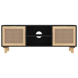 TV Cabinet Black 105x30x40 cm Solid Wood Pine&Natural Rattan - Top-Down View