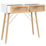 Console Table White 80x30x75 cm Solid Wood Pine&Natural Rattan - Side View