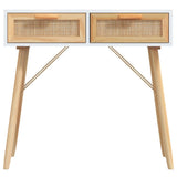 Console Table White 80x30x75 cm Solid Wood Pine&Natural Rattan - Top-Down View