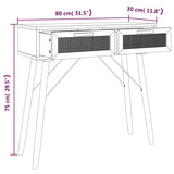 Console Table White 80x30x75 cm Solid Wood Pine&Natural Rattan - Close-Up Angle