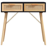 Console Table Black 80x30x75 cm Solid Wood Pine&Natural Rattan