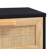 Console Table Black 80x30x75 cm Solid Wood Pine&Natural Rattan - Rear View