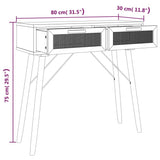 Console Table Brown 80x30x75 cm Solid Wood Pine&Natural Rattan - Close-Up Angle